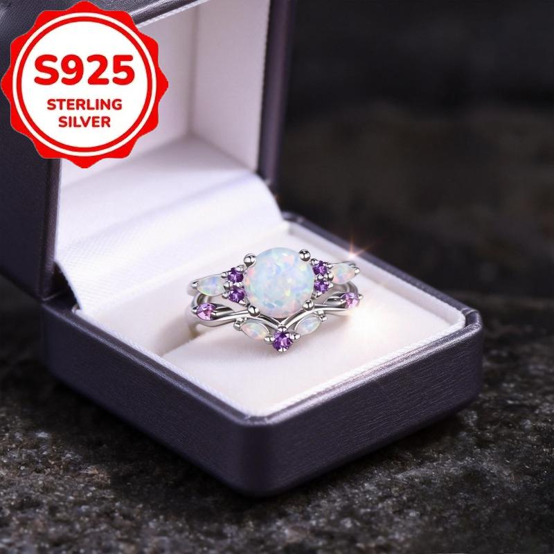 Elegant 925 Silver Synthetic Inlaid Opal Beautiful Ring - Uniquely Designed High-Quality Jewelry Perfect Gift