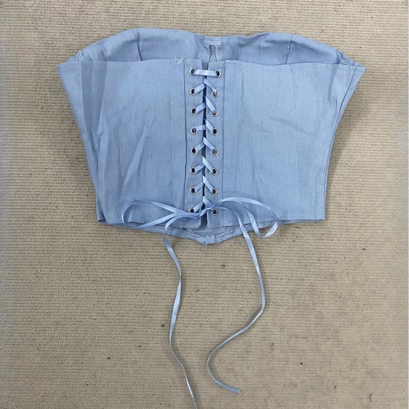 European and American summer temperament strapless waist cinching sexy lace up vest