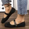 Large Size Flat Bottom Single Shoes for Women Butterfly Knot French Style Evening Mary Janes Square Head Casual Loafers