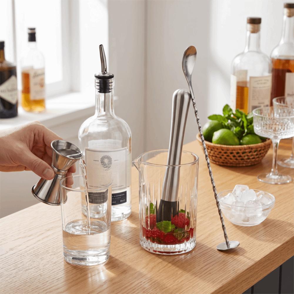 4 piece Stainless Steel Cocktail Mixing Set Multi-Function Drink Mixing Tool Drink Preparation