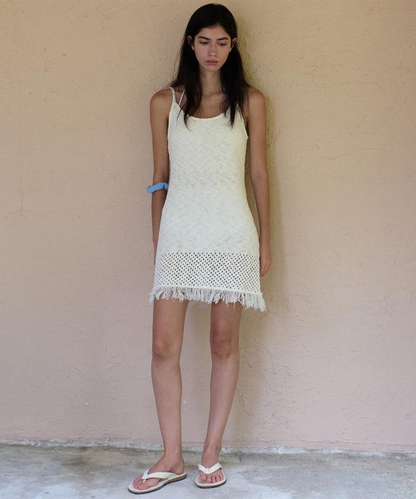 Annies Luna Fringe Knit Dress (White)