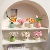 iDesktop Mini Artificial Flower Ornament with Colorful Ceramic Vase for Room Makeover