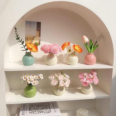IDesktop Mini Kunstblumen-Ornament mit bunter Keramikvase für Raumumgestaltung