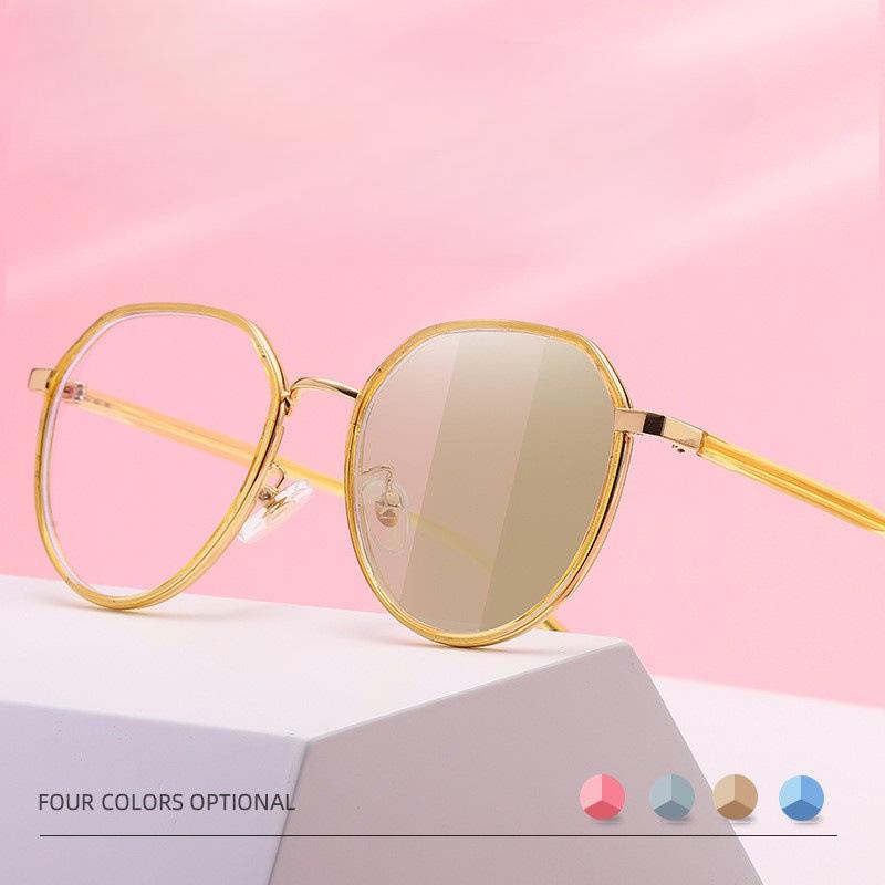 TR90 Retro Polygonal Anti Blue Light Photochromic Glasses Ultra Light Color Frame Computer Glasses for Women