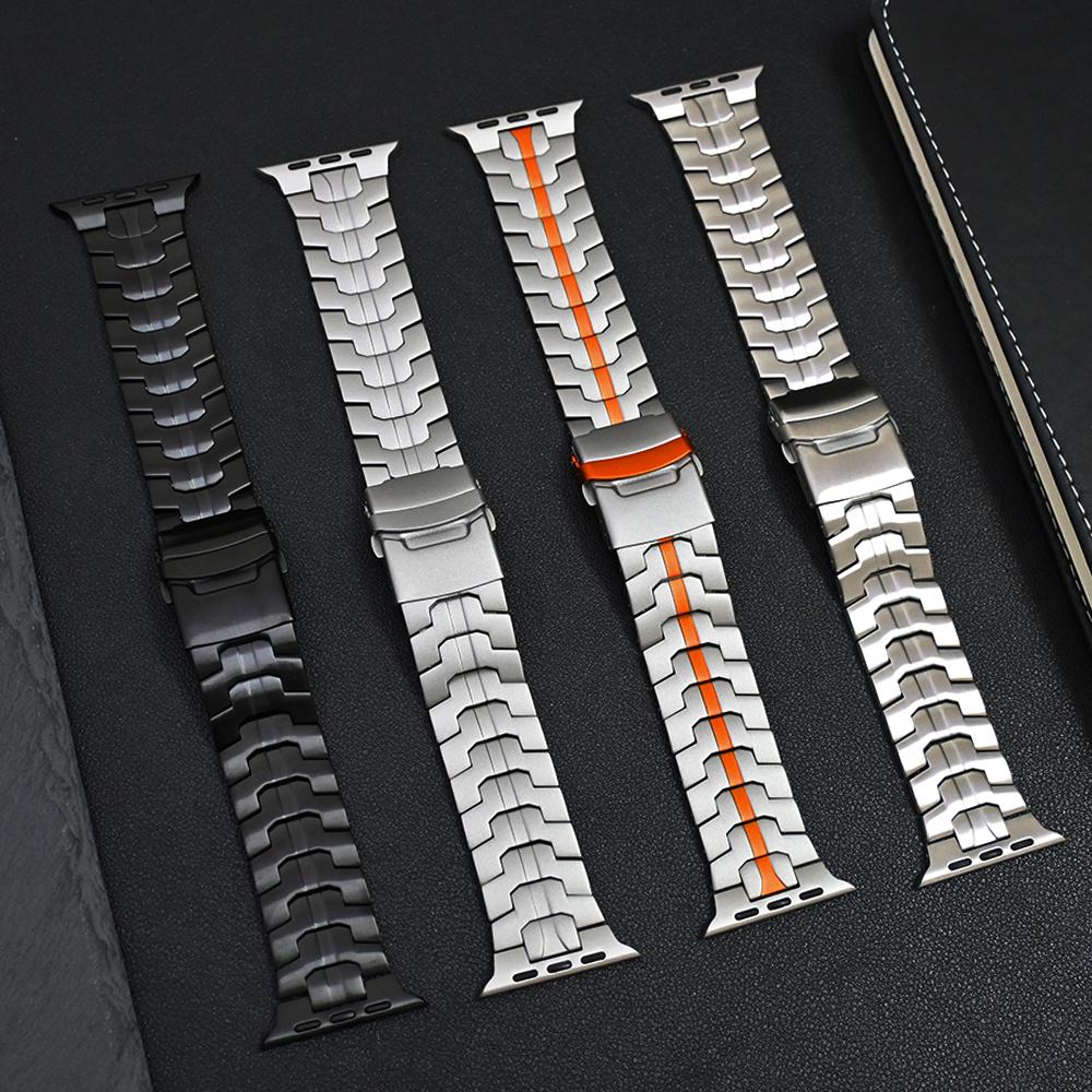 Titanium Orange Metal Band for Apple Watch 49mm 46mm 45mm 44mm Luxury Stainless Steel Bracelet for Series 10 9 8 7 6 5 4 Ultra2