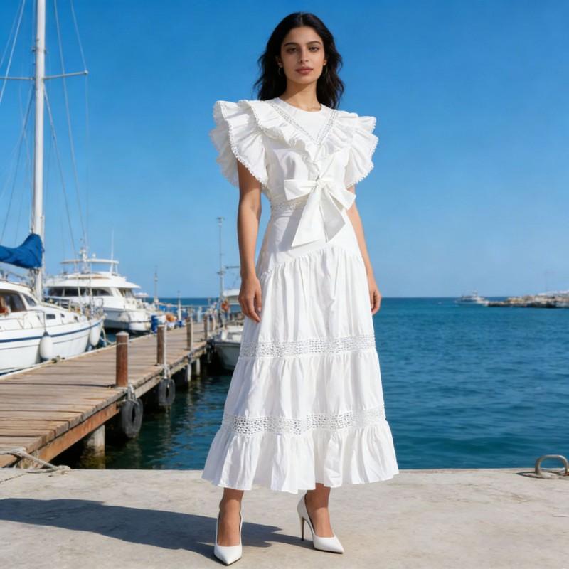 2056 Feifei Sleeves Lace Slim Short Top Bow + Skirt Two-piece Suit Women