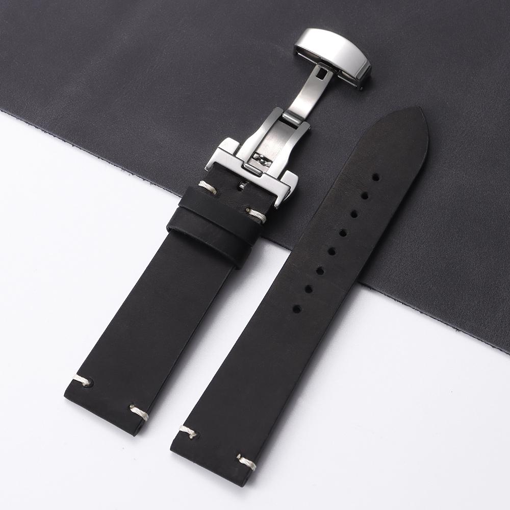 18/20/21/22/24mm Crazy Horse Cowhide Strap for Omega for Wrist Bracelet for Seiko Vintage Leather Watch Band Butterfly Buckle