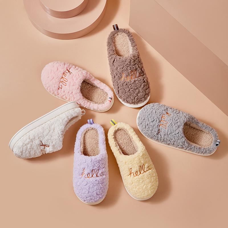 Winter wear non-slip fluffy slippers cotton mop thickened warm indoor cotton slippers
