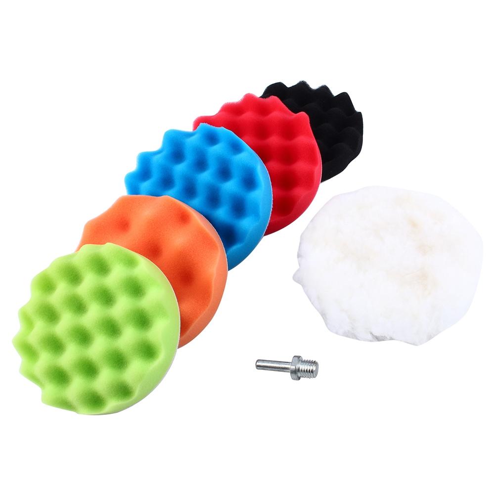 7 Piece 4 Inch Sponge Polishing Polishing Pad Set, Professional Wool and Foam Pads for Waxing and Polishing Car Furniture, with M10 Drill Adapter