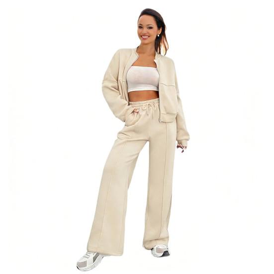 Damen 2-teiliges Outfit Herbst Langarm Reißverschluss Sweatshirt Und Weite Hosen Trainingsanzug Lässige Lounge Sets