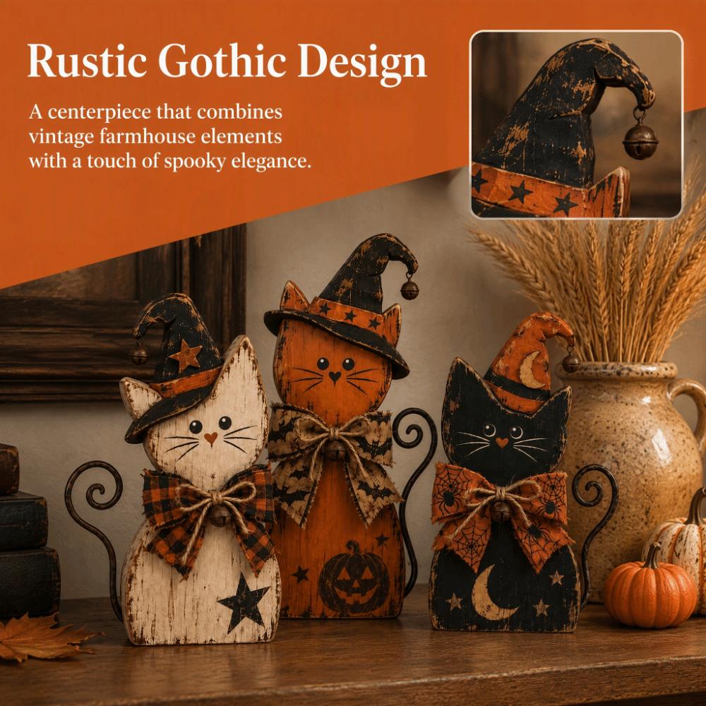 Double Side Witch Cat Decor Vintage Desktop Decoration Halloween Figurine Set Home Decor