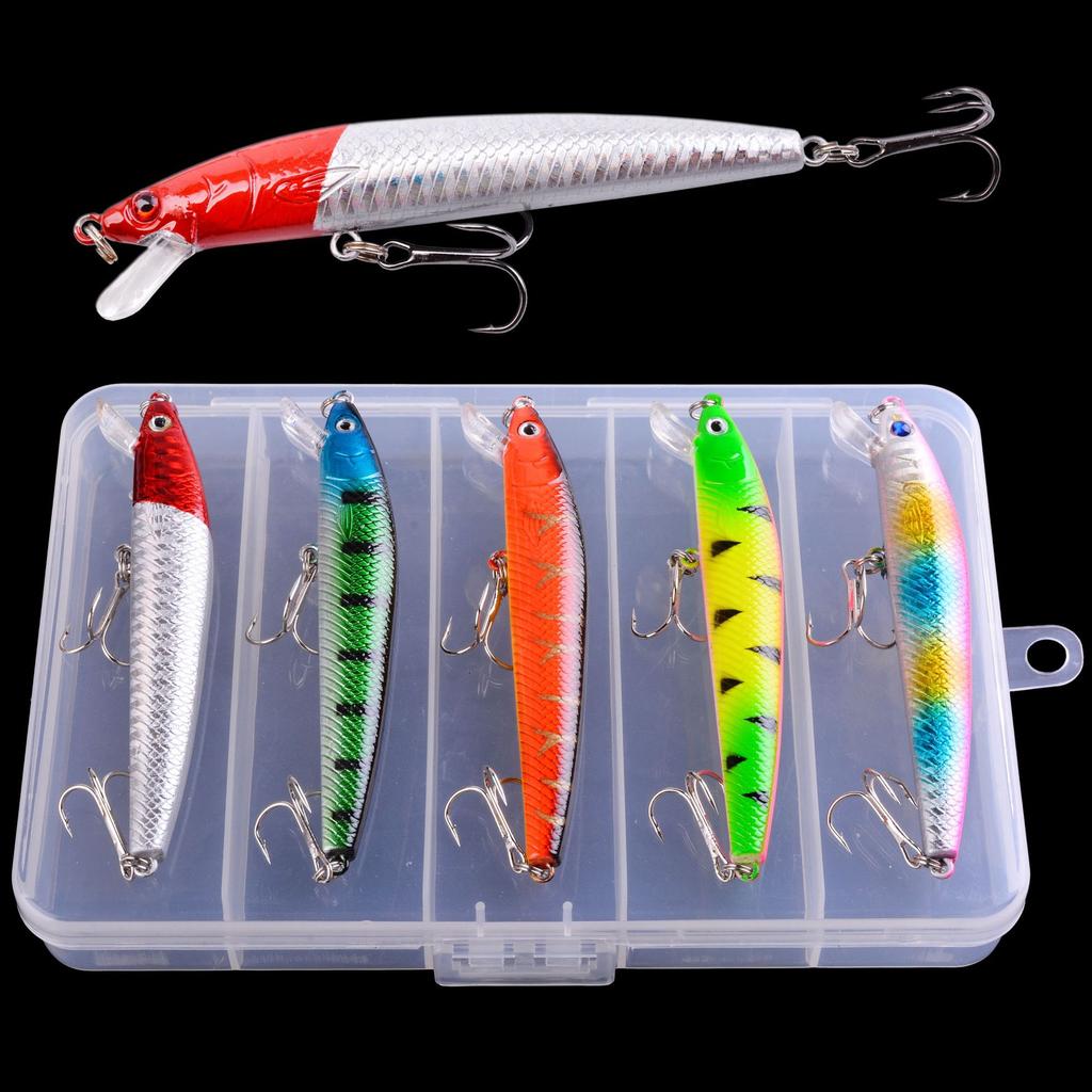 Stainless Steel Minnow Fishing Lure 9.5cm/79g Floating Sound Bead Simulation with Hooks Boxed Artificial Hard Bait for Bass