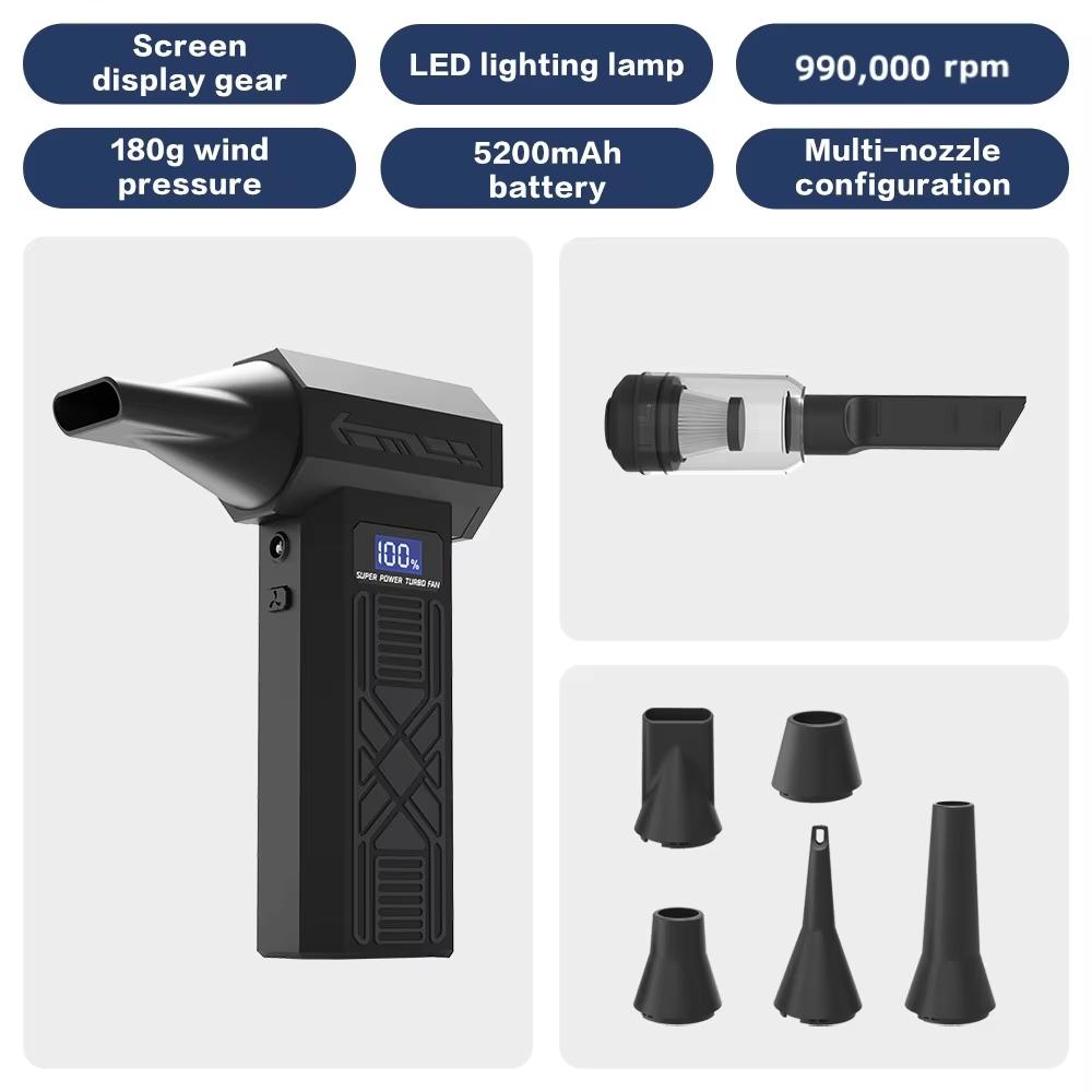 P80 Blower 990000RPM Turbo Jet Fan 4 Gears Speed Adjustable Electric Air Duster Type-C Charging Powerful Air Blower Clean Tool