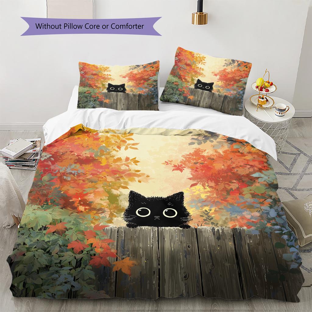 Cute Cat Pattern Bedding Quilt Set Home Decoration Gift (1 * duvet cover + 2 * pillowcase without core)