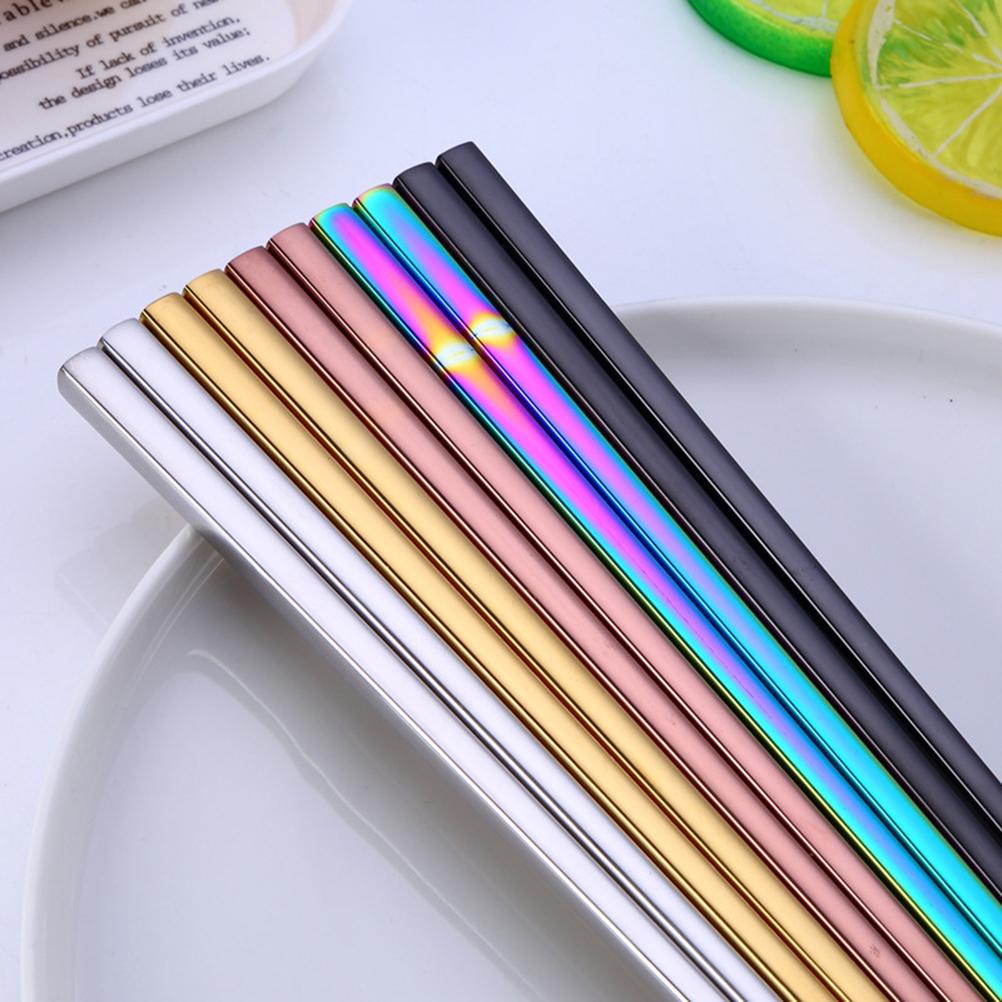 5Pairs Stainless Steel Chopsticks Square Shape 21Cm Perfect Size Reusable Dishwasher Safe Rustproof Kitchen Chopsticks Set