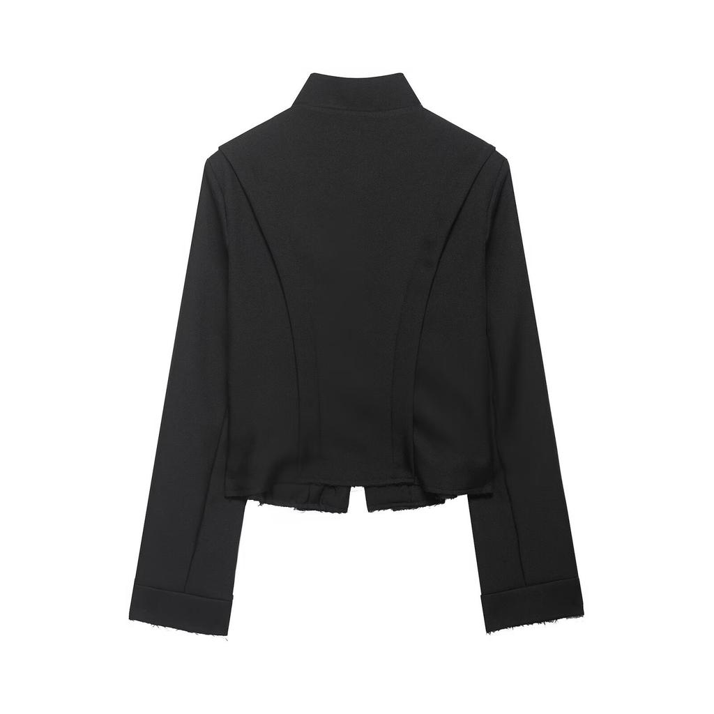 2026 Spring New European and American Cross-border Women's Clothing Street Fashion Retro Stand-up Collar Buckle Short Jacket W039 8070