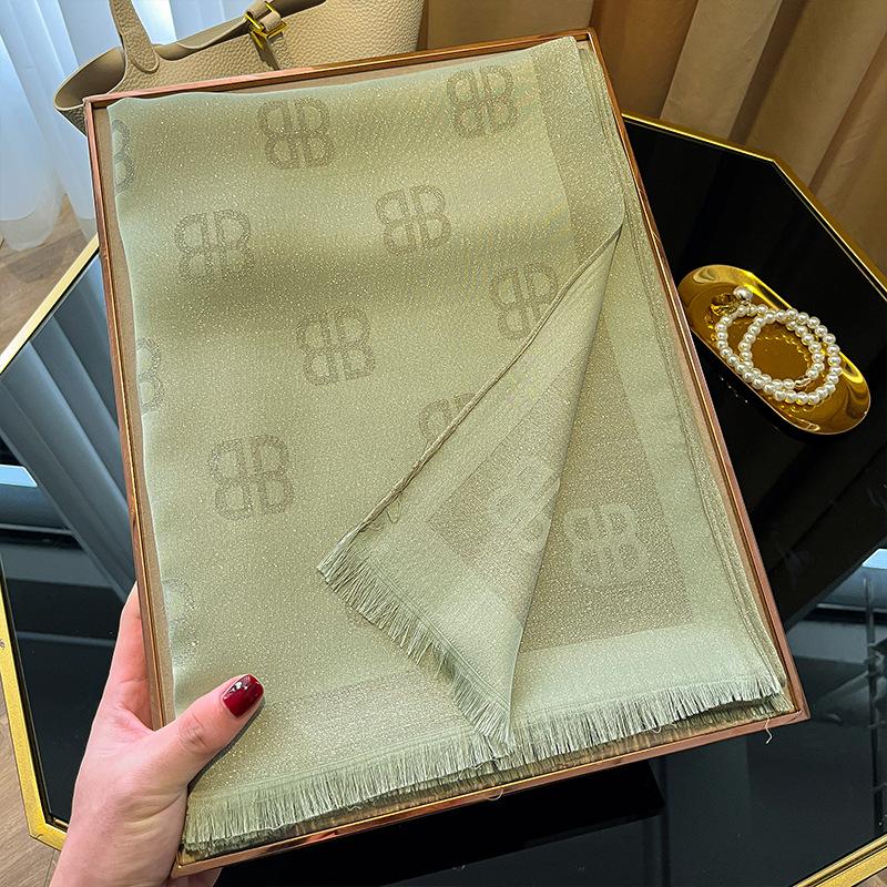 High Fashion Spring And Summer Long Silk Scarf Silk Shawl Scarf Fashion Versatile Tencel Cotton Letter Scarf