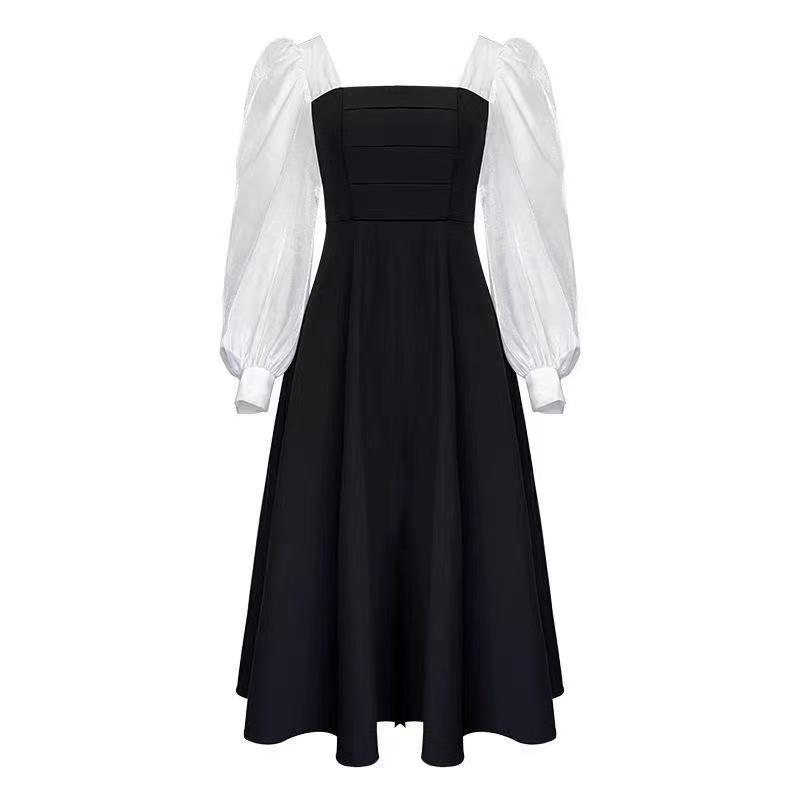 

Женские платья, летнее сетчатое квадратное платье с длинным рукавом, винтажное черное платье трапециевидной формы во французском стиле, женский халат в стиле Харадзюку, модная женская одежда Y2K 2XL чёрный