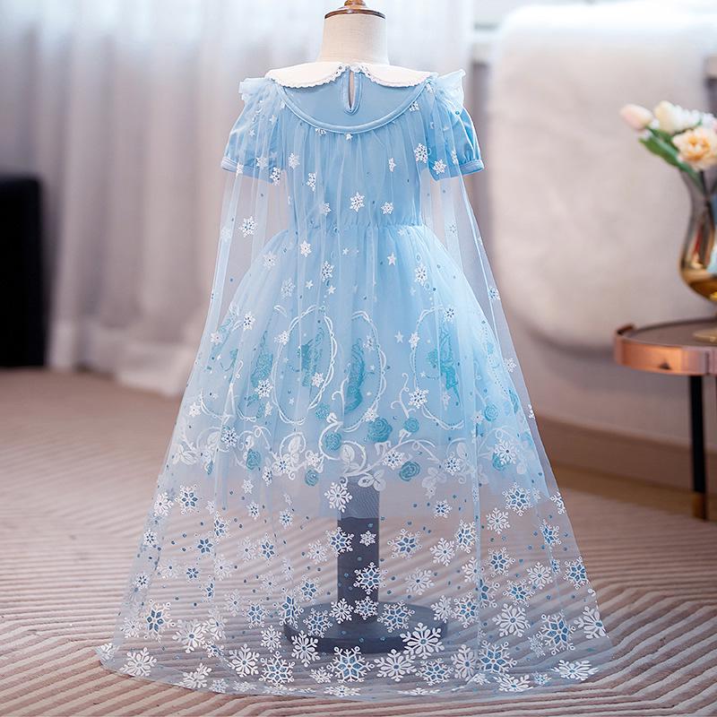 Costume Principessa Elsa e Anna di Frozen con Mantello e Velo per Bambina