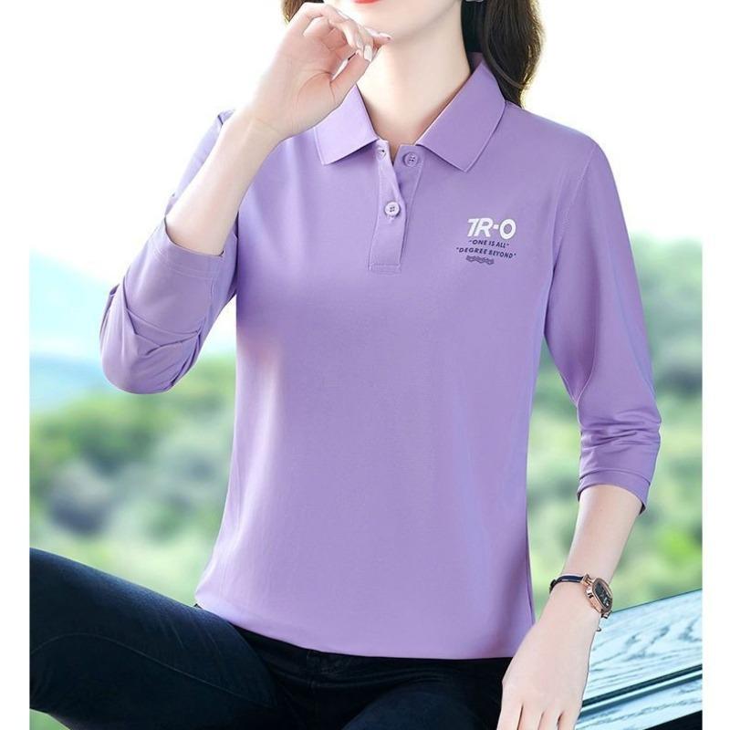 Spring and Autumn Lapel Tops, Long-sleeved Tops, Flower T-shirts, Women's Thin Fashion Casual Loose Tops