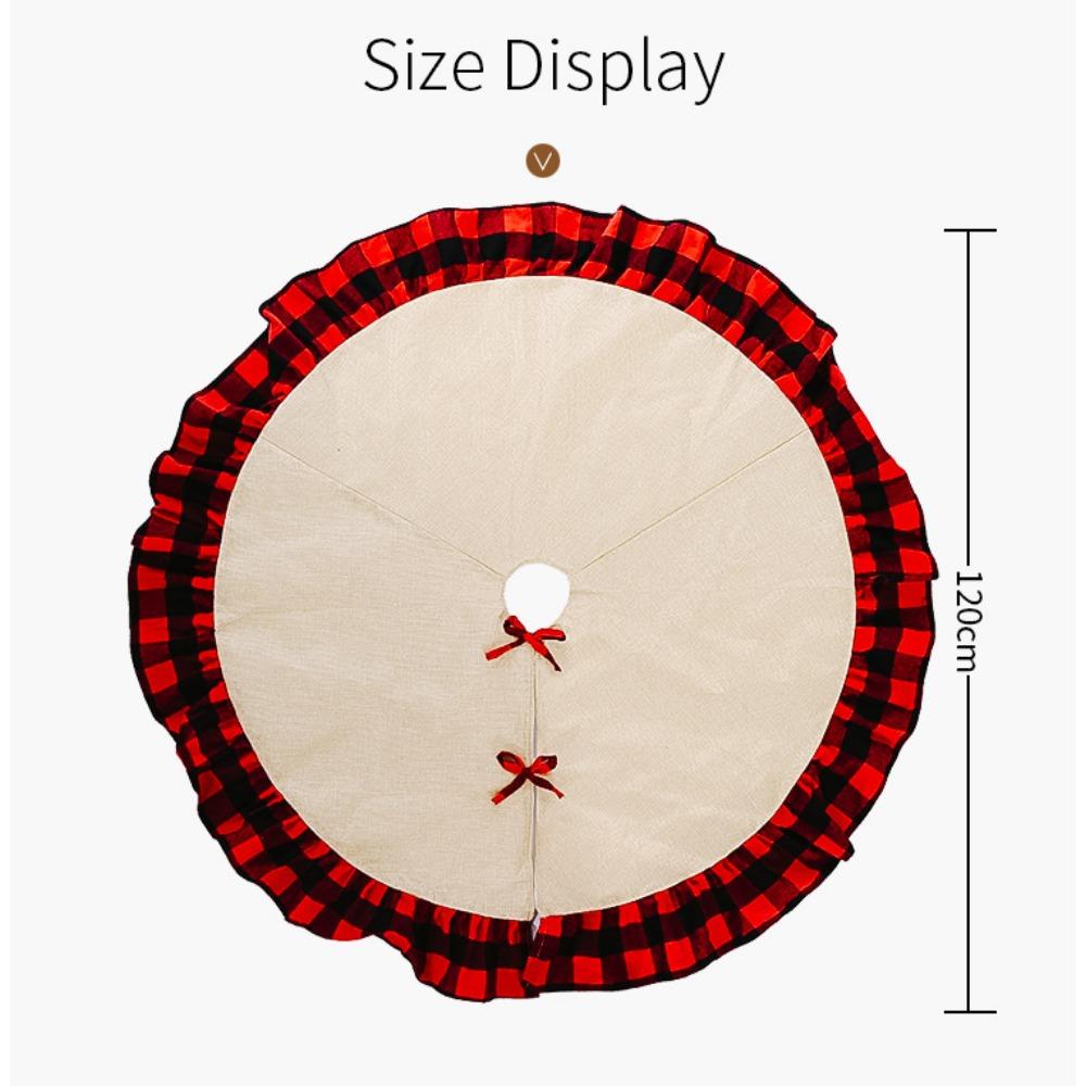 Burlap Fall Tree Skirt with  Buffalo Plaid Ruffle Border Large Christmas Tree Mat 48 Inches for Halloween Fall Christmas Black White Decorations