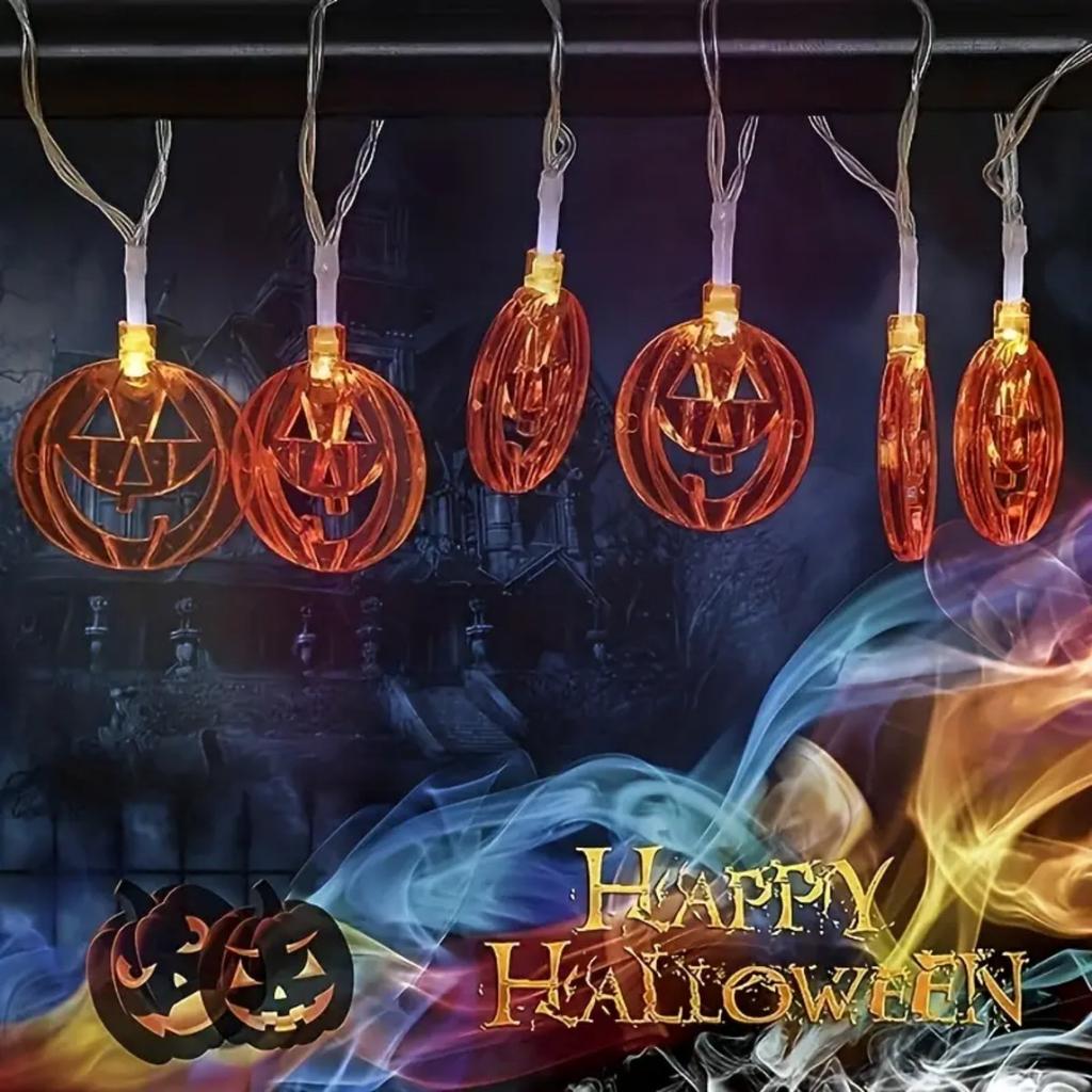 LED Hollow Flat Pumpkin String Lights Powered By Batteries, Suitable for Home Horror Themed Parties, Gardens, Courtyards, Halloween Decorations