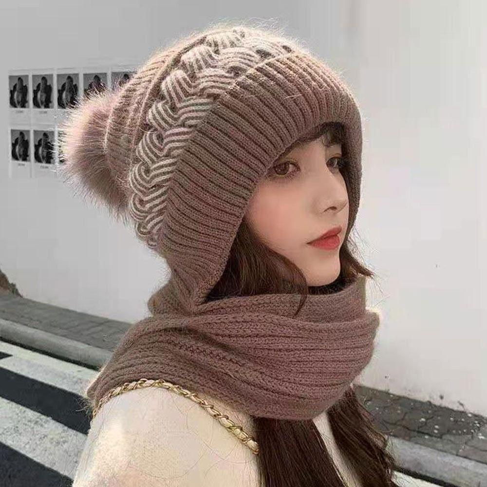 Winter Thermal Balaclava Neck Warmer Knitted Hat Neck Scarf Cap Beanie Hat Scarf