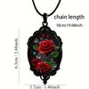Red Rose Flower Pattern Oval Glass Pendant Necklace