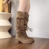 Spring and Autumn New Retro Fashion Style Fashion Boots Thick Heel Long Tube Slim Look Stacked Middle Tube Boots