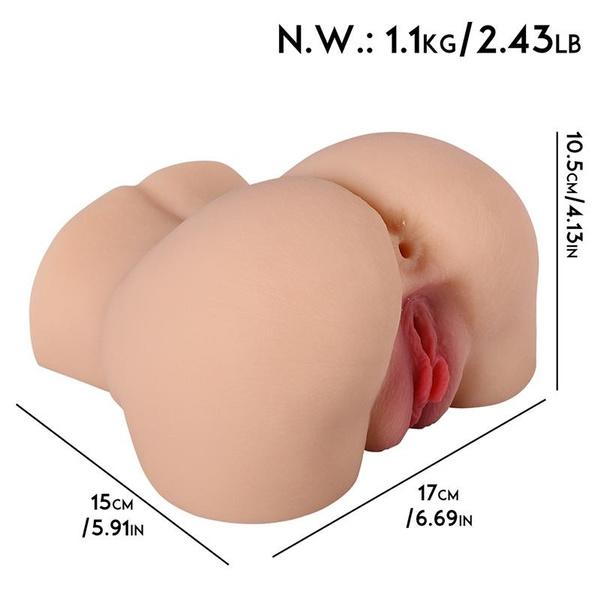 Vagina and Anal Double Holes Sex Doll, Manual Masturbator Cup, Male Masturbators with Realistic Buttocks, Adult Sex Toys