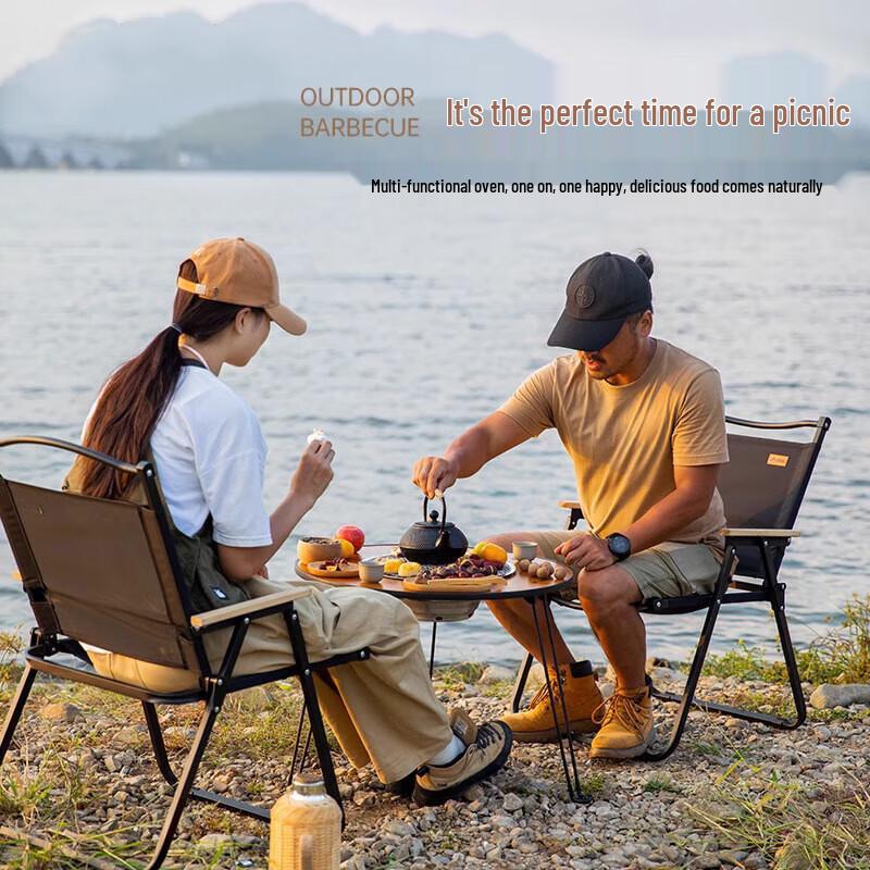 Feitule Portable Camping Round Table Charcoal Grill Set