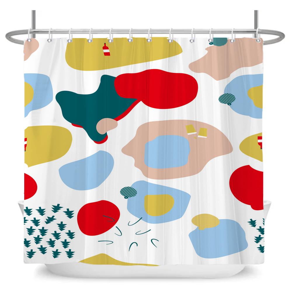 Modern Abstract Print Shower Curtain Bathroom Fabric Polyester Waterproof Minimalist Line Shower Curtains Bath Decor with Hooks