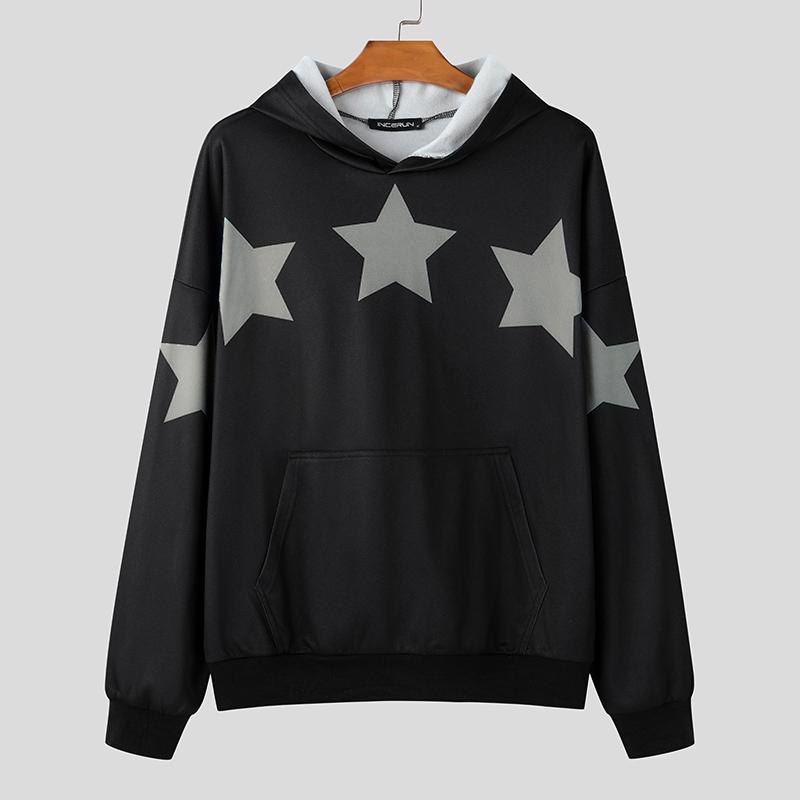 

INCERUN Мужские весенние толстовки большого размера с длинным рукавом и принтом звезд. Толстовки с капюшоном. S серый