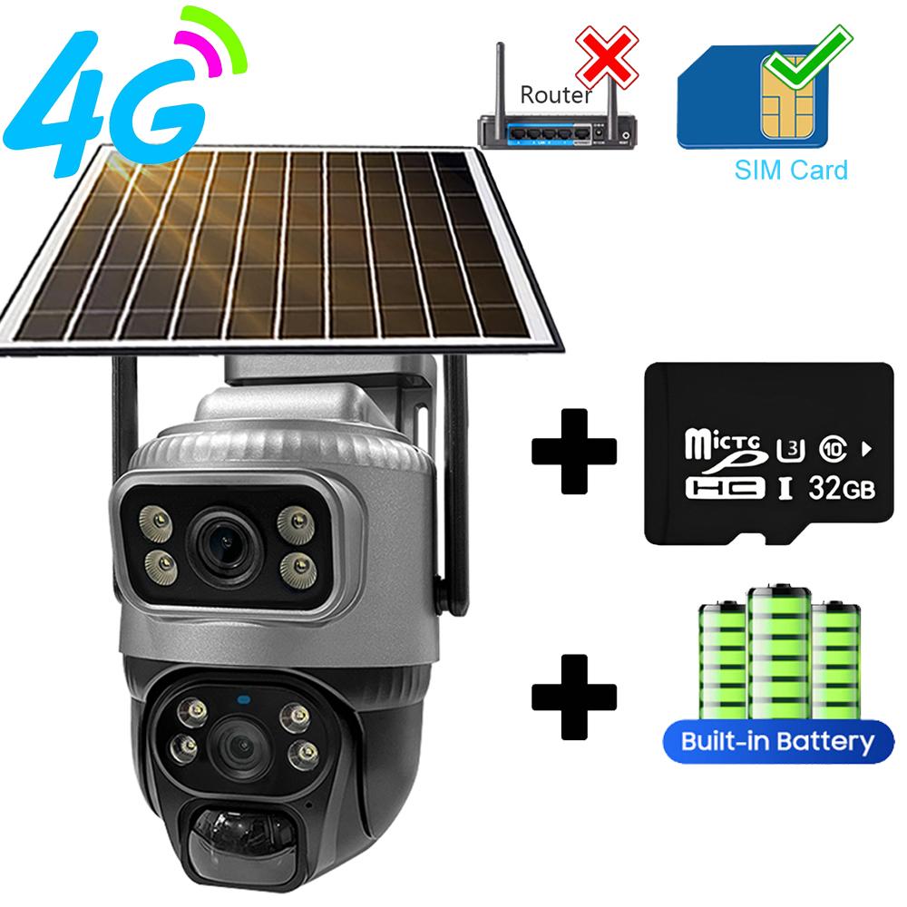 4G/WIFI Solar Security Camera, HD Dual-Lens PIR Motion Detection, Waterproof Night Vision Surveillance