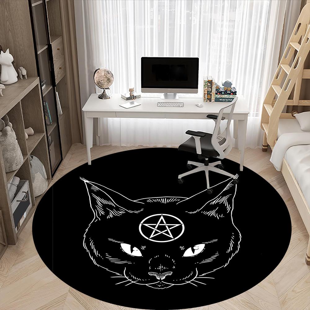 1pc Witchcraft Magic Cat Office Round Area Rug, Under Office Chairs Bedroom Living Room Home Decor, Room Deco, Available in Various Sizes