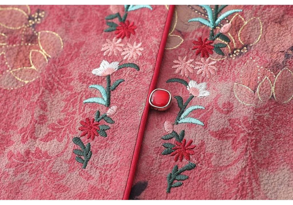 Stylish Casual Women's Chinese-Style Embroidered Floral Long Sleeve Shirt Jacket - Spring/Autumn Thin, Large Size, Stand Collar.