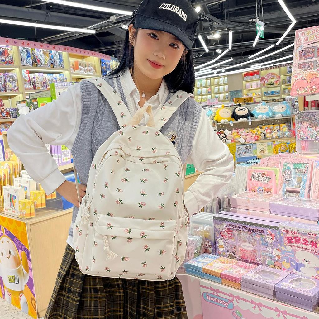 Japanese Style Floral Lightweight Travel Backpack - Large Capacity, Minimalist Print for Students