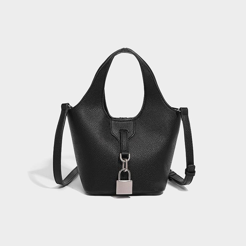 

2024 New Fashion Lychee Pattern Vegetable Basket Bucket Bag Casual Soft Leather Handbag Textured Shoulder Bag Crossbody Bag чорний