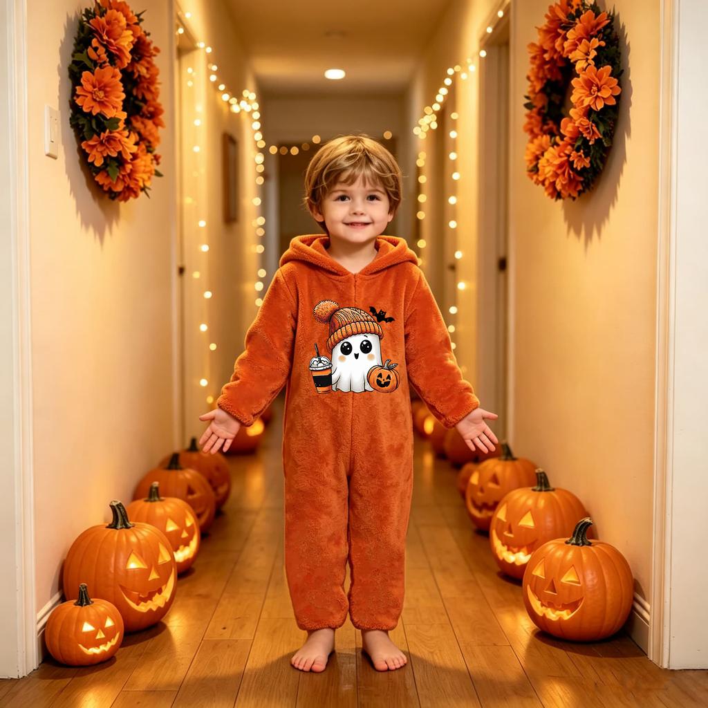 Kids Flannel Pajama Set with Halloween Print - Cozy Loungewear for Children