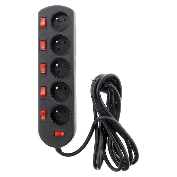 Multiprise - inotech - bloc 5 prises - 16a - noir - 6 interrupteurs