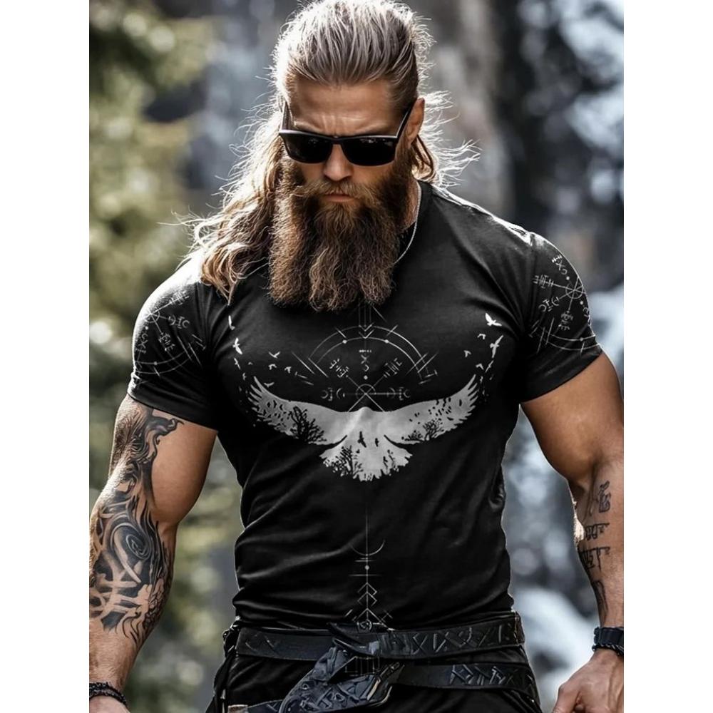 Tribal Style 3D Wolf Print Men's T-shirt Men's Sports And Fitness Short-sleeved Shirt Outdoor Street Men's Fashionable Top