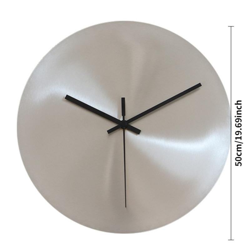 Round Silvery Silent Wall Clocks Industry Numberless Living Room Wall Watch Stainless Steel Panel Modern Simple Home Decor
