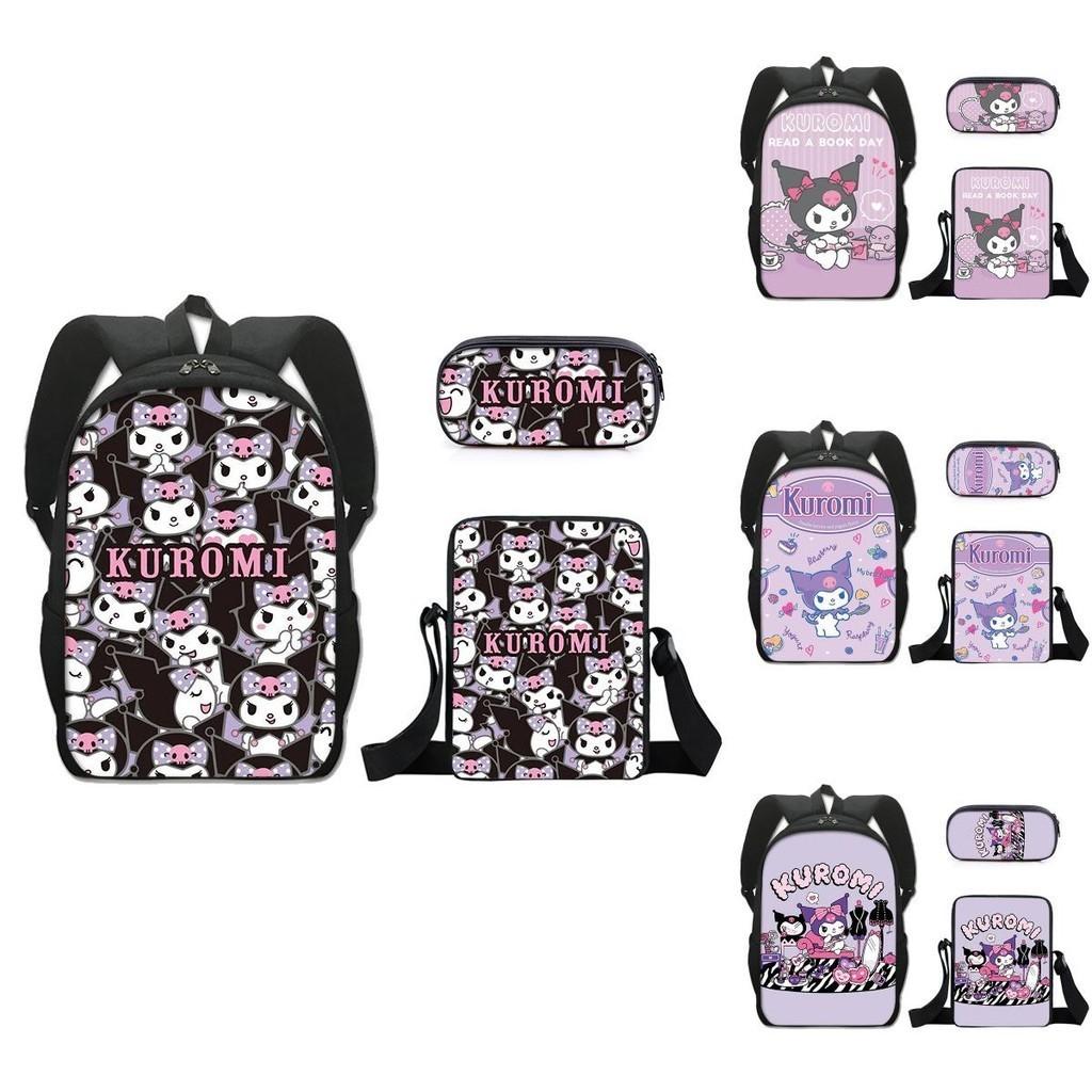 Kuromi Student Backpack Set With Pen Case And Shoulder Bag