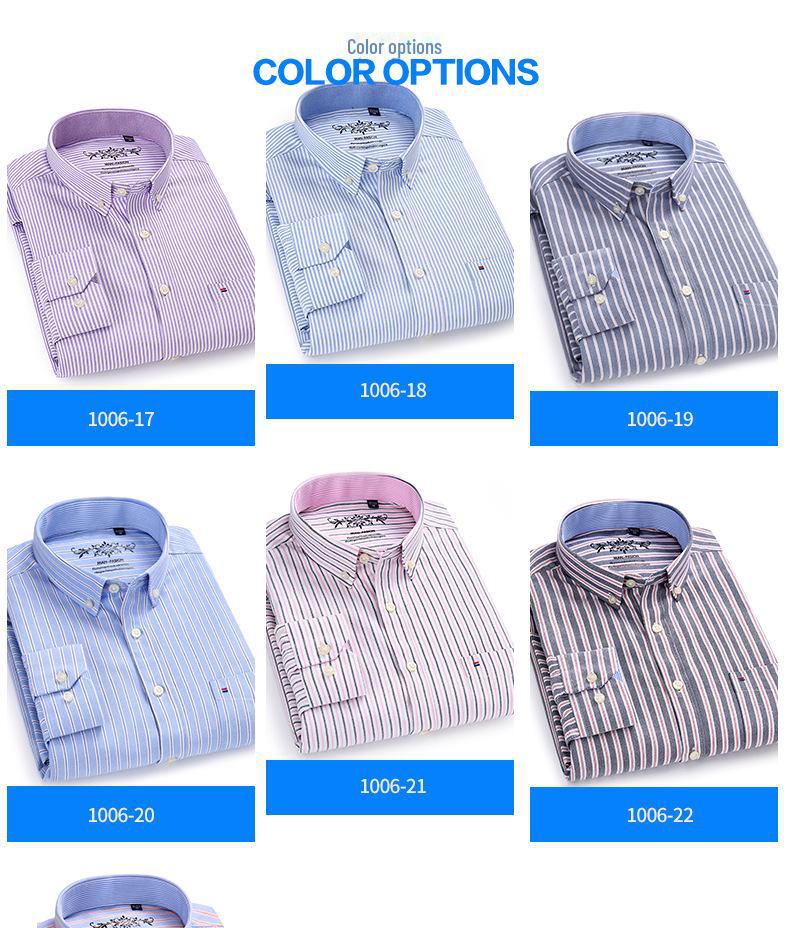 Men's Slim Fit Striped Plaid Oxford Long Sleeve Shirt