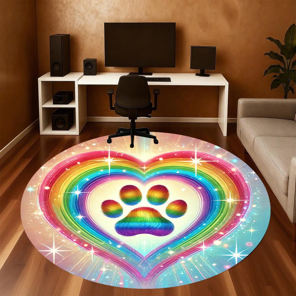 1pc Rainbow Heart ?? Round Chair mat Area Rug - Non-Slip, Floor Mat for Office, Bedroom, and Indoor Decor -1002050