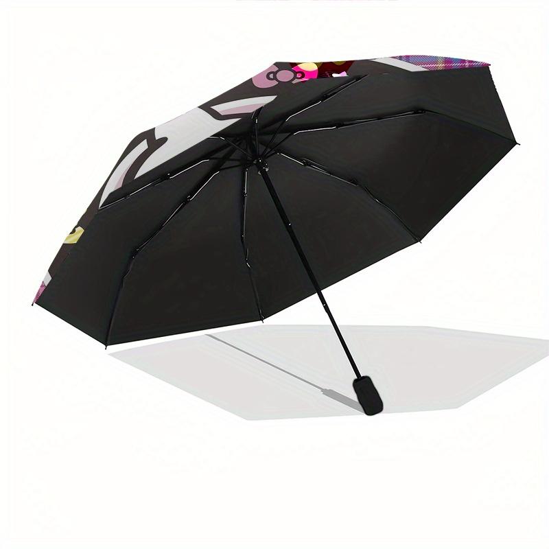Hello Kitty,Plaid Pattern Automatic Folding Umbrella-Simple 8-Rib Design, Bright Cartoon Pattern, Durable Iron Frame, Suitable For Travel, O