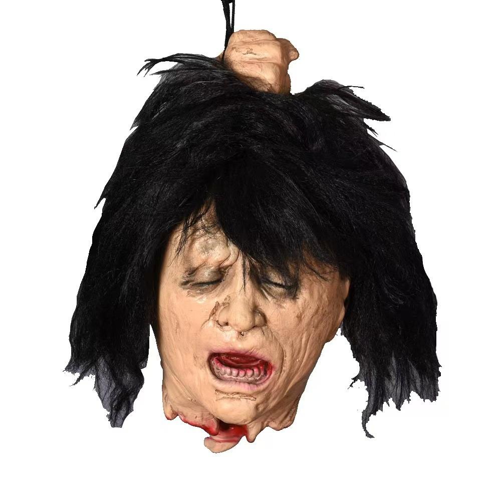 Halloween Horror Latex Head With Curly Hair For Haunted House Decor And Pranks