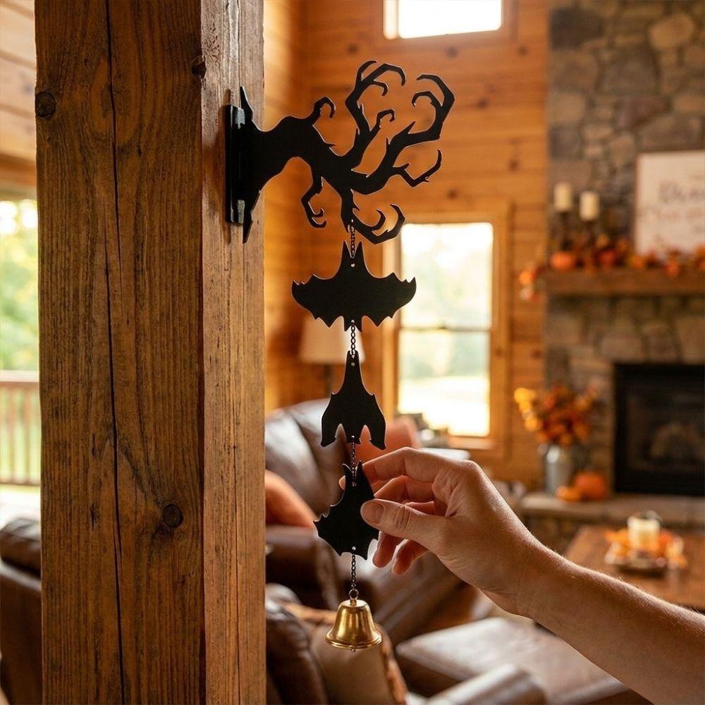 2D Flat Inverted Branch Bat Wind Chime Spooky Hanging Bat Pendant Hanging Door Bell Front Door