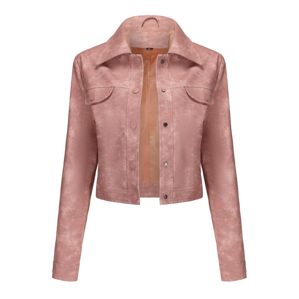 2024 spring and autumn new thin leather jacket women's multi-pocket cardigan casual jacket European and American fashion popular daily coat
