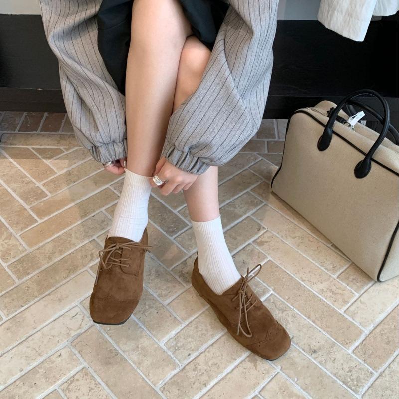 2025 new square head suede inner heightening loafers flat single shoes one pedal casual retro
